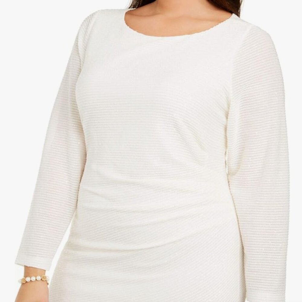 Vince Camuto NWT White Sequins Ruched Waist Mini Dress w/ Long Sleeves- Size 18W - Picture 3 of 13